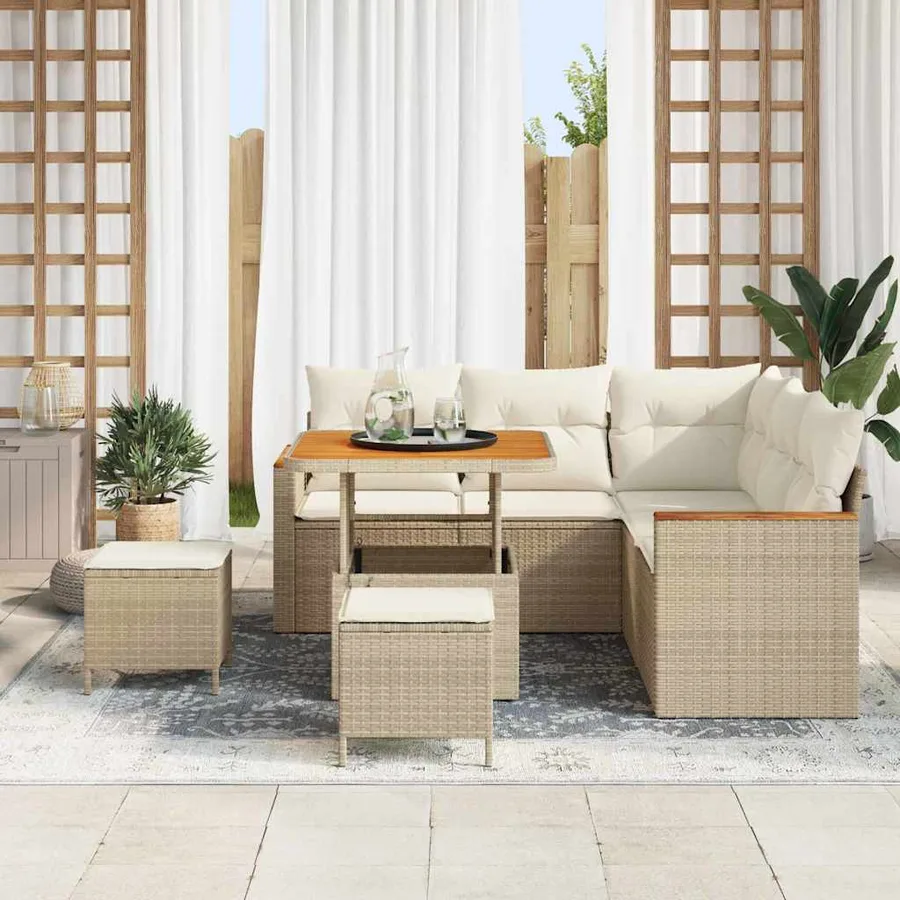 Ensemble de canapé de jardin 8 pcs Beige Poly rotin - 3