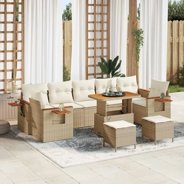 Ensemble de canapé de jardin 10 pcs Beige polyrotin