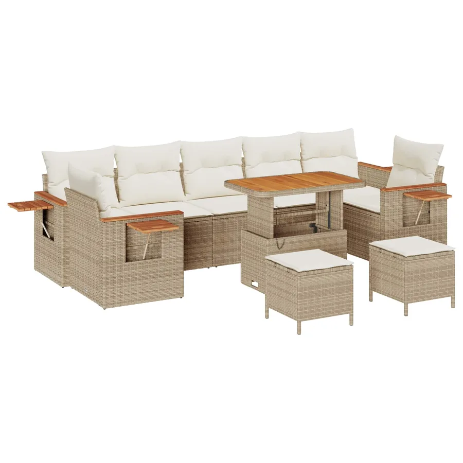 Ensemble de canapé de jardin 10 pcs Beige polyrotin - 2