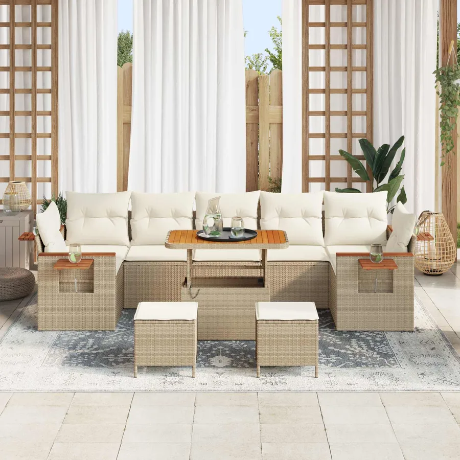 Ensemble de canapé de jardin 10 pcs Beige polyrotin - 3