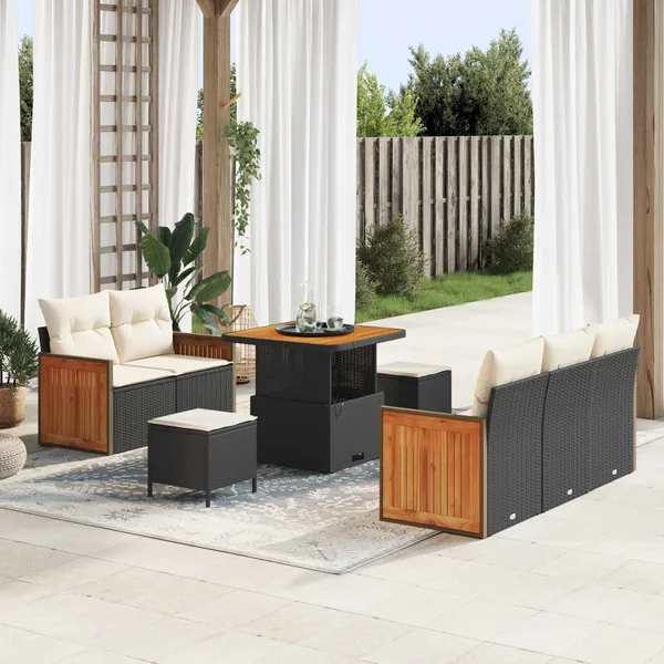 Ensemble de canapé de jardin avec coussin 8 pcs Noir et Crème