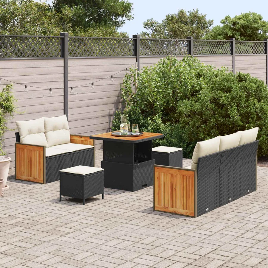 Ensemble de canapé de jardin avec coussin 8 pcs Noir et Crème - 3