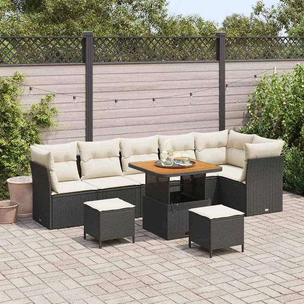 Ensemble de canapé de jardin avec coussin 9 pcs Noir et crème