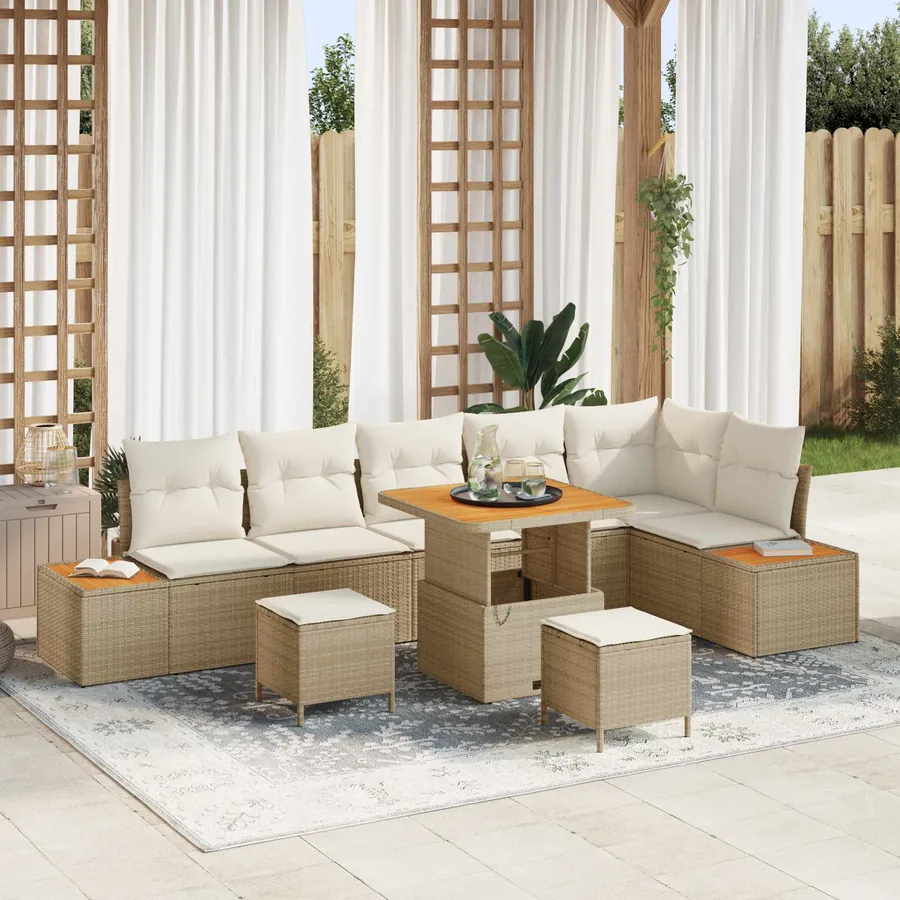 Ensemble de canapé de jardin avec coussin 9 pcs Beige et crème