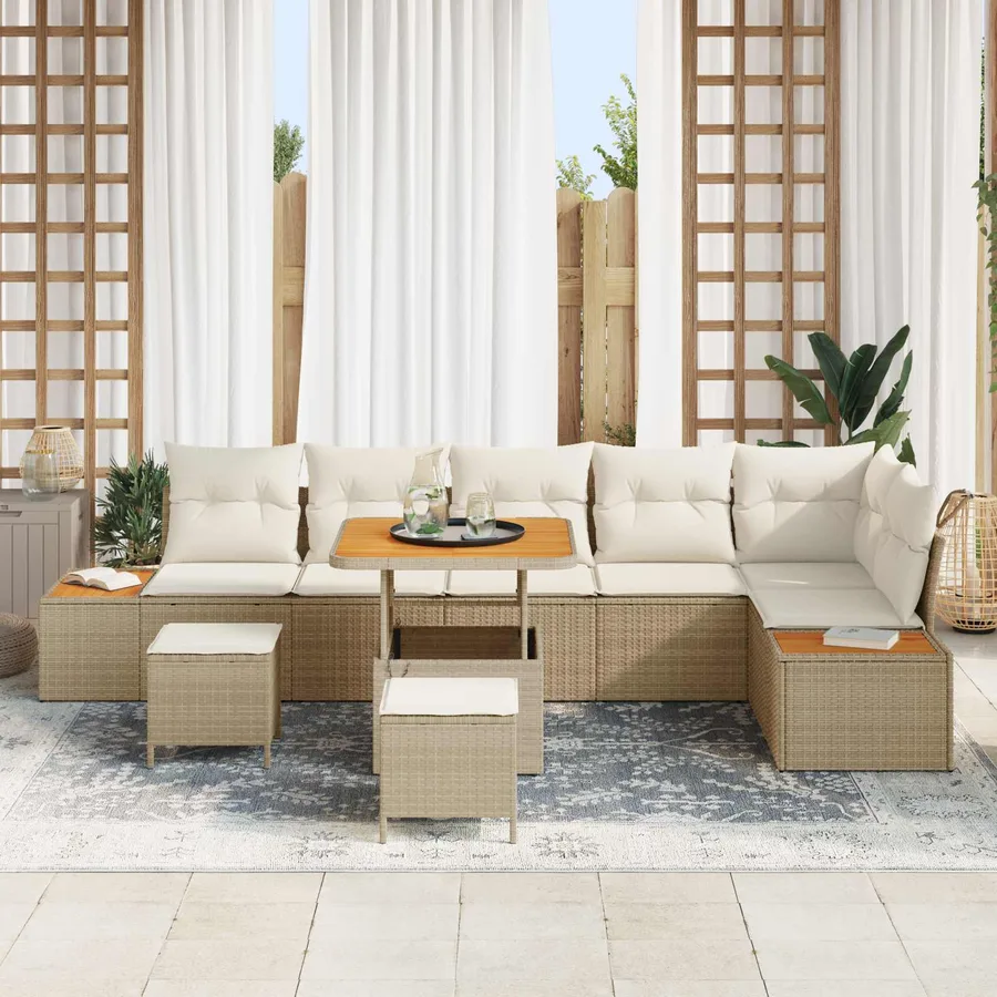 Ensemble de canapé de jardin avec coussin 9 pcs Beige et crème - 3
