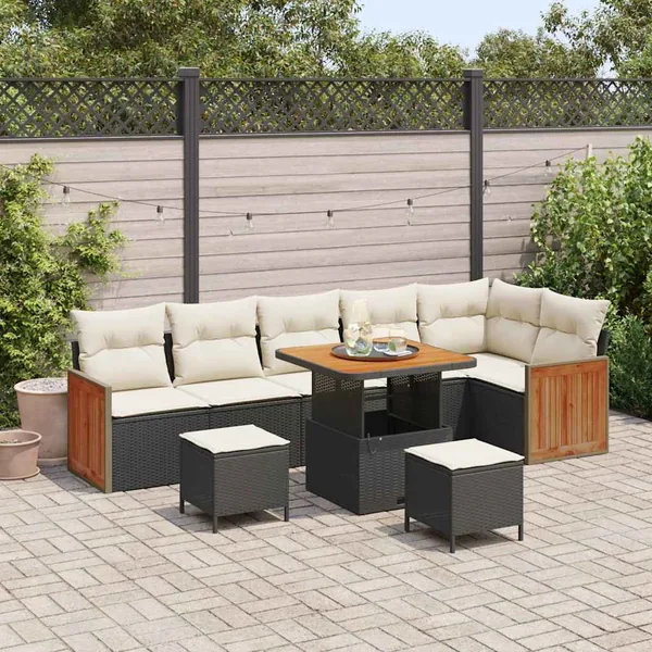 Ensemble de canapé de jardin 11 pcs Noir et Crème polyrotin