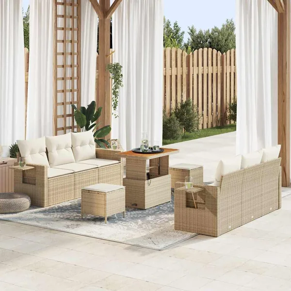 Ensemble de canapé de jardin avec coussin 9 pcs beige et crème