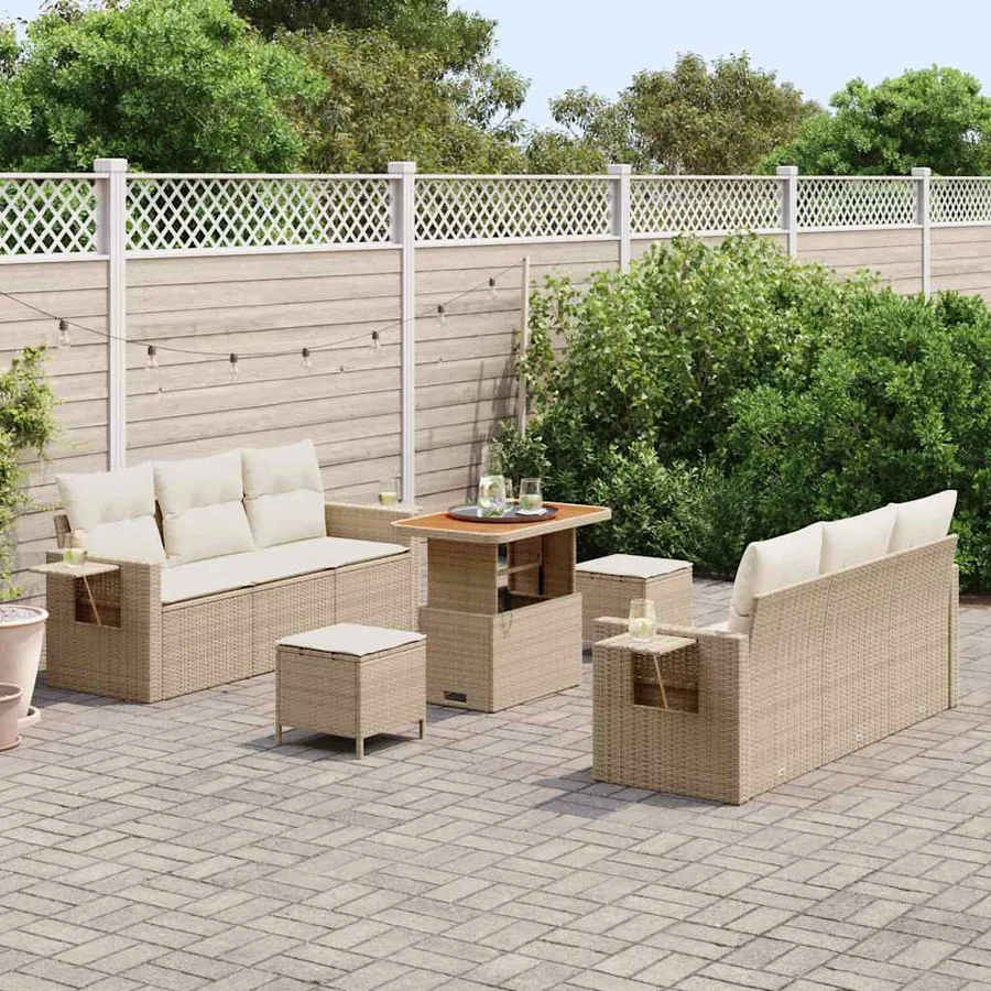 Ensemble de canapé de jardin avec coussin 9 pcs beige et crème - 3