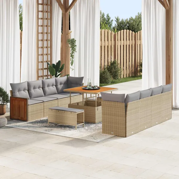 Ensemble de canapé de jardin 11 pcs Beige et Gris clair