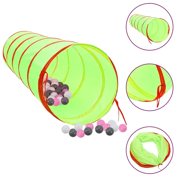 Tunnel de jeu pour enfants avec 250 balles Vert 175cm Polyester