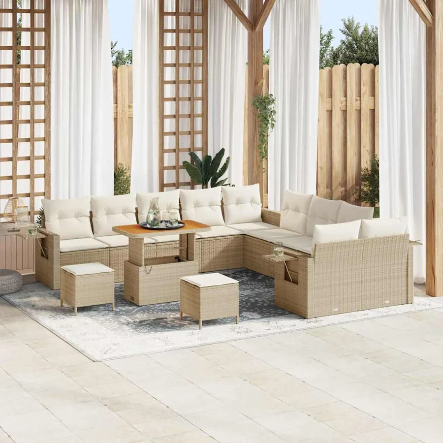 Ensemble de canapé de jardin 13 pcs Beige polyrotin