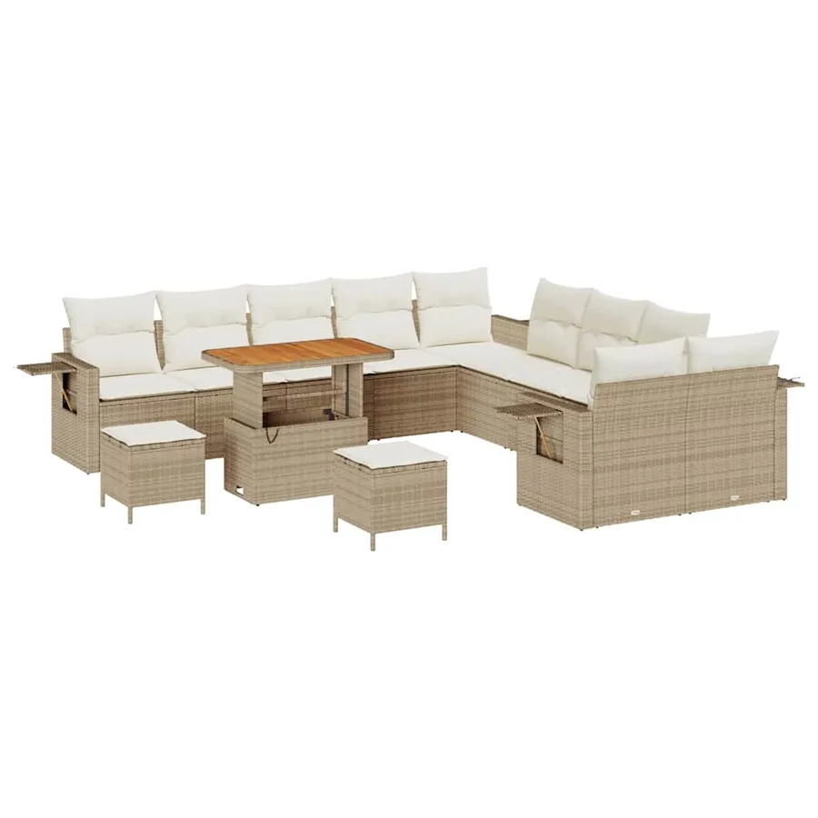 Ensemble de canapé de jardin 13 pcs Beige polyrotin - 2