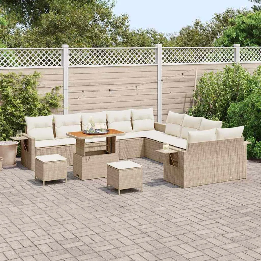 Ensemble de canapé de jardin 13 pcs Beige polyrotin - 3