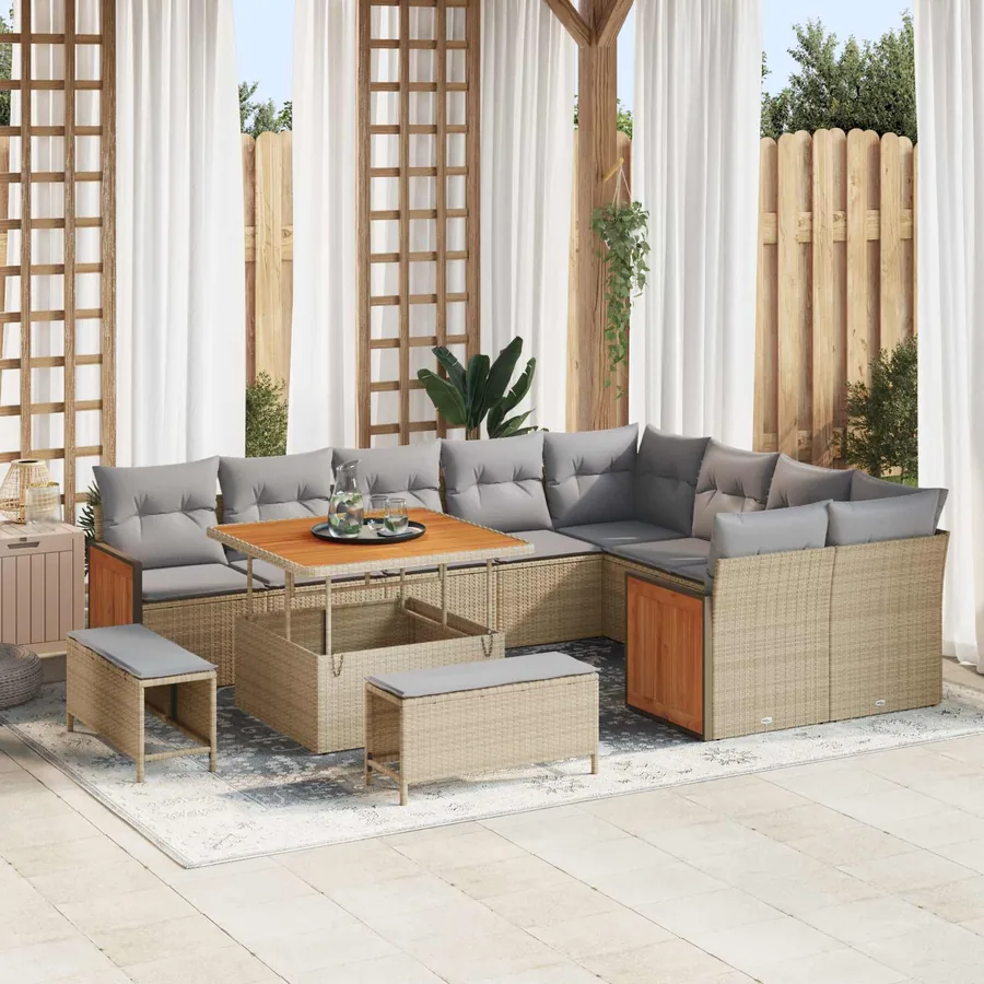 Ensemble de canapé de jardin 12 pcs Beige et Gris clair