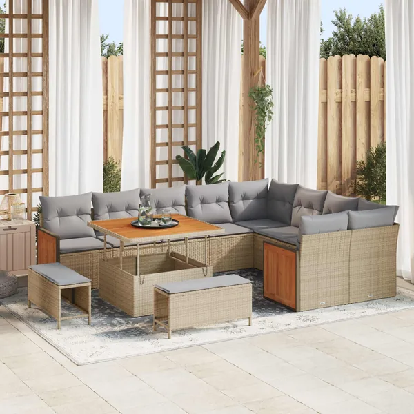 Ensemble de canapé de jardin 12 pcs Beige et Gris clair