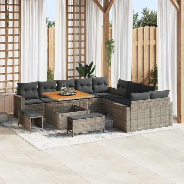 Ensemble de canapé de jardin 13 pcs Gris polyrotin