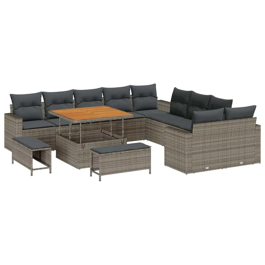 Ensemble de canapé de jardin 13 pcs Gris polyrotin - 2