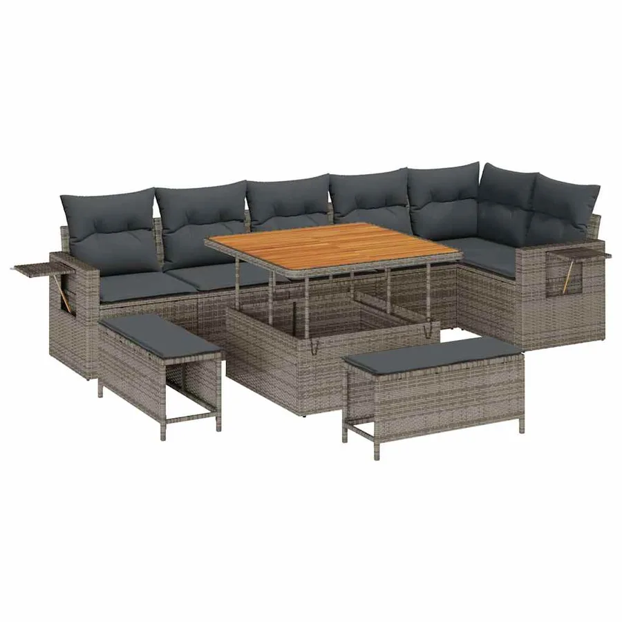 Ensemble de canapé de jardin 9 pcs Gris polyrotin - 2