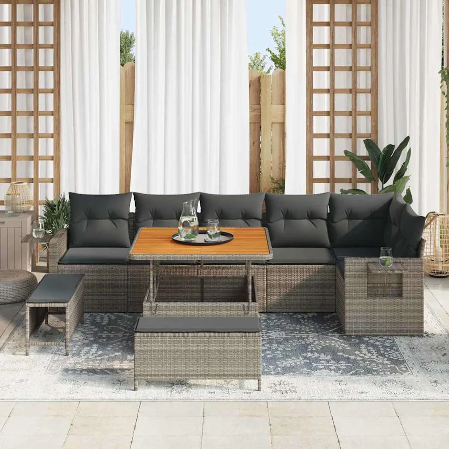 Ensemble de canapé de jardin 9 pcs Gris polyrotin - 3