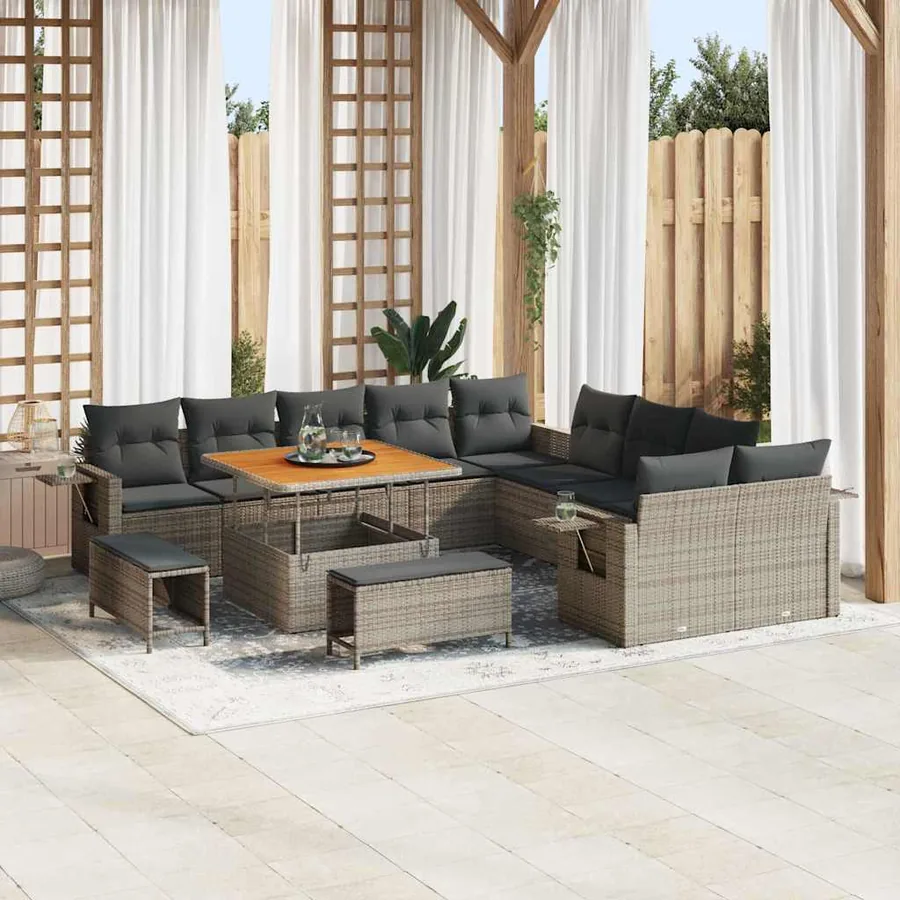 Ensemble de canapé de jardin 13 pcs Gris polyrotin