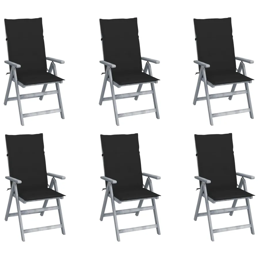 Chaises inclinables de jardin lot de 6 et coussins Bois acacia