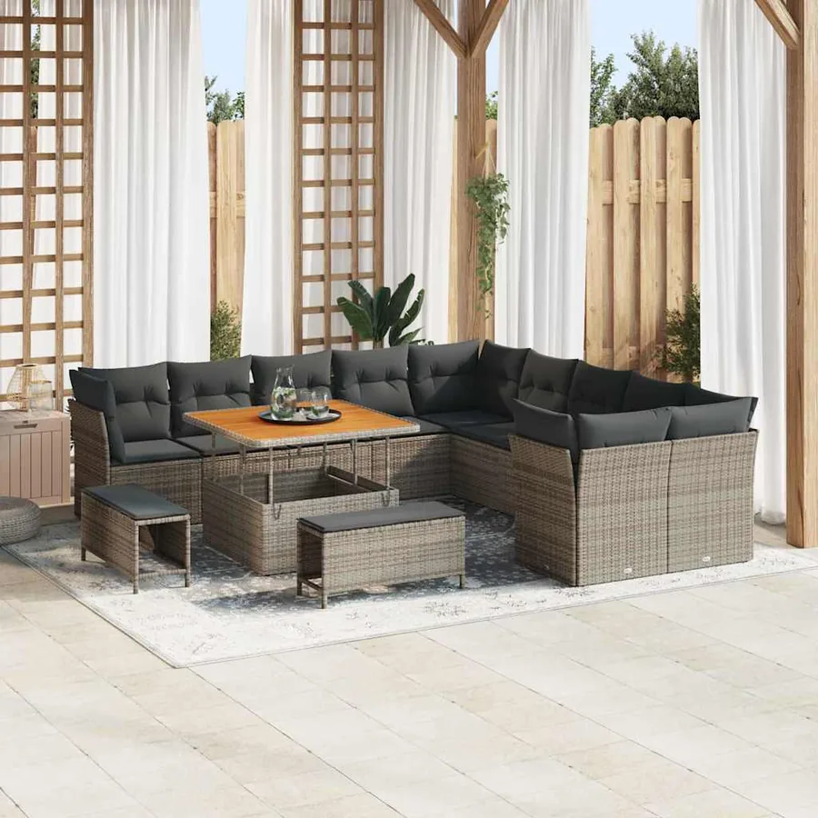 Ensemble de canapé de jardin 13 pcs Gris polyrotin
