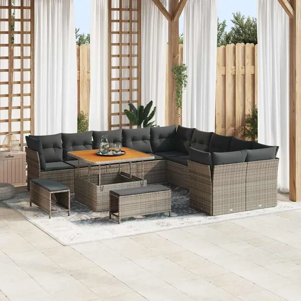 Ensemble de canapé de jardin 13 pcs Gris polyrotin