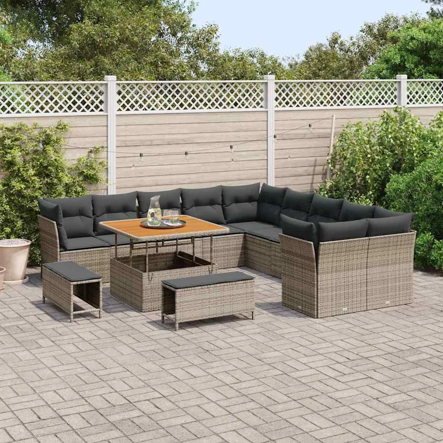 Ensemble de canapé de jardin 13 pcs Gris polyrotin - 3