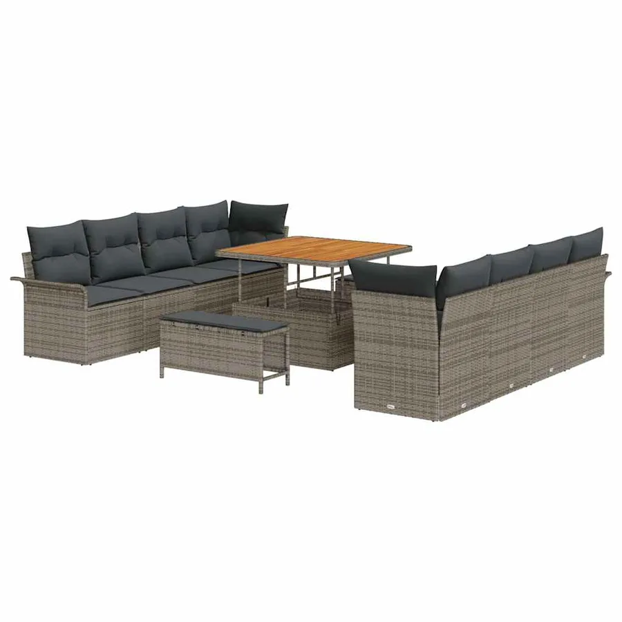 Ensemble de canapé de jardin avec coussin 11 pcs Gris polyrotin - 2