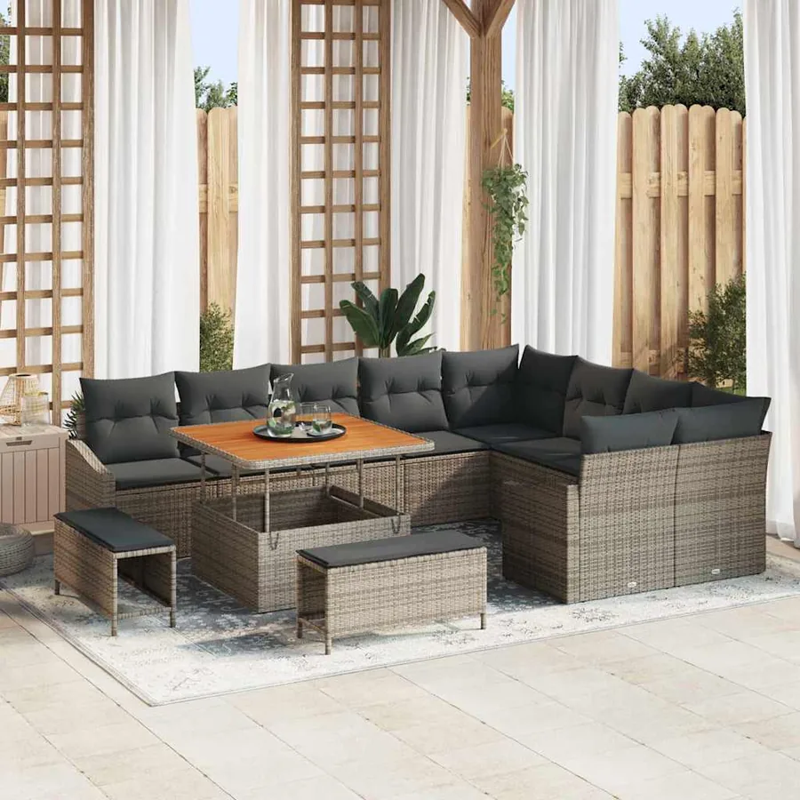 Ensemble de canapé de jardin avec coussin 12 pcs Gris polyrotin