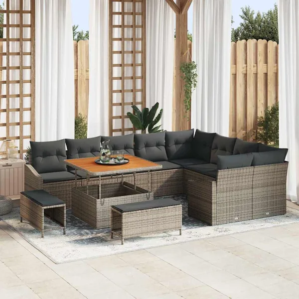 Ensemble de canapé de jardin avec coussin 12 pcs Gris polyrotin