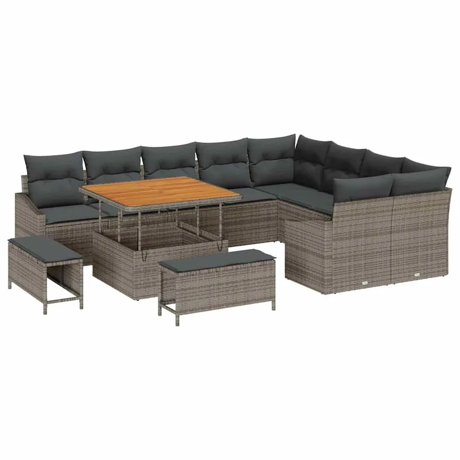 Ensemble de canapé de jardin avec coussin 12 pcs Gris polyrotin - 2