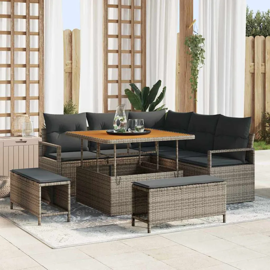 Ensemble de canapé de jardin avec coussin 8 pcs Gris polyrotin