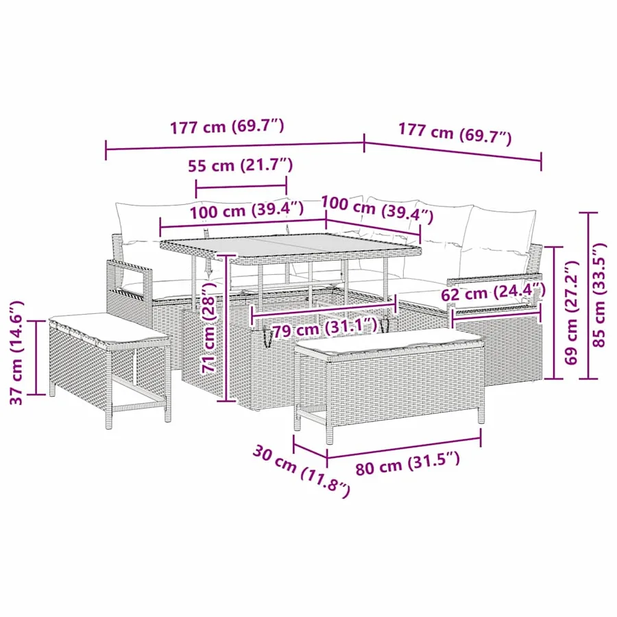 Ensemble de canapé de jardin avec coussin 8 pcs Gris polyrotin - 14