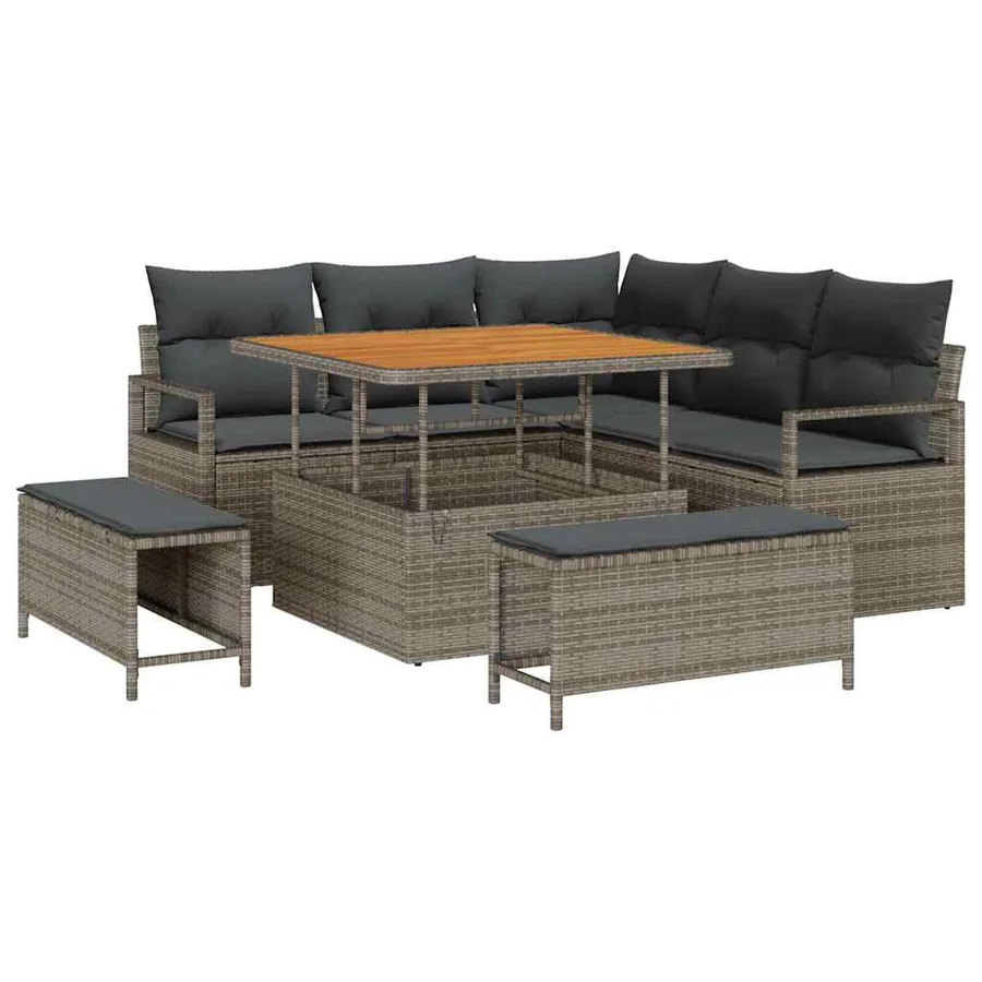 Ensemble de canapé de jardin avec coussin 8 pcs Gris polyrotin - 2