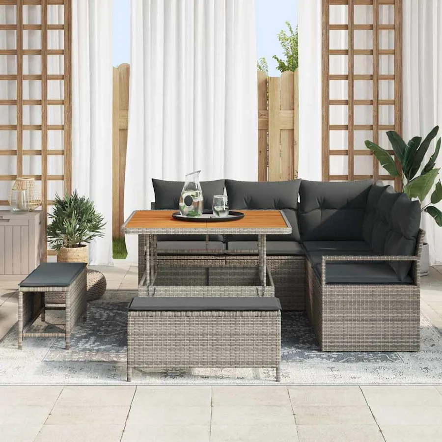 Ensemble de canapé de jardin avec coussin 8 pcs Gris polyrotin - 3