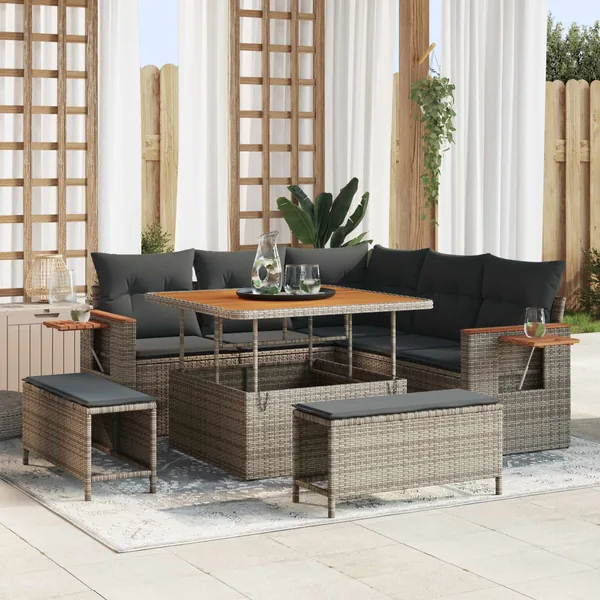 Ensemble de canapé de jardin 8 pcs Gris polyrotin