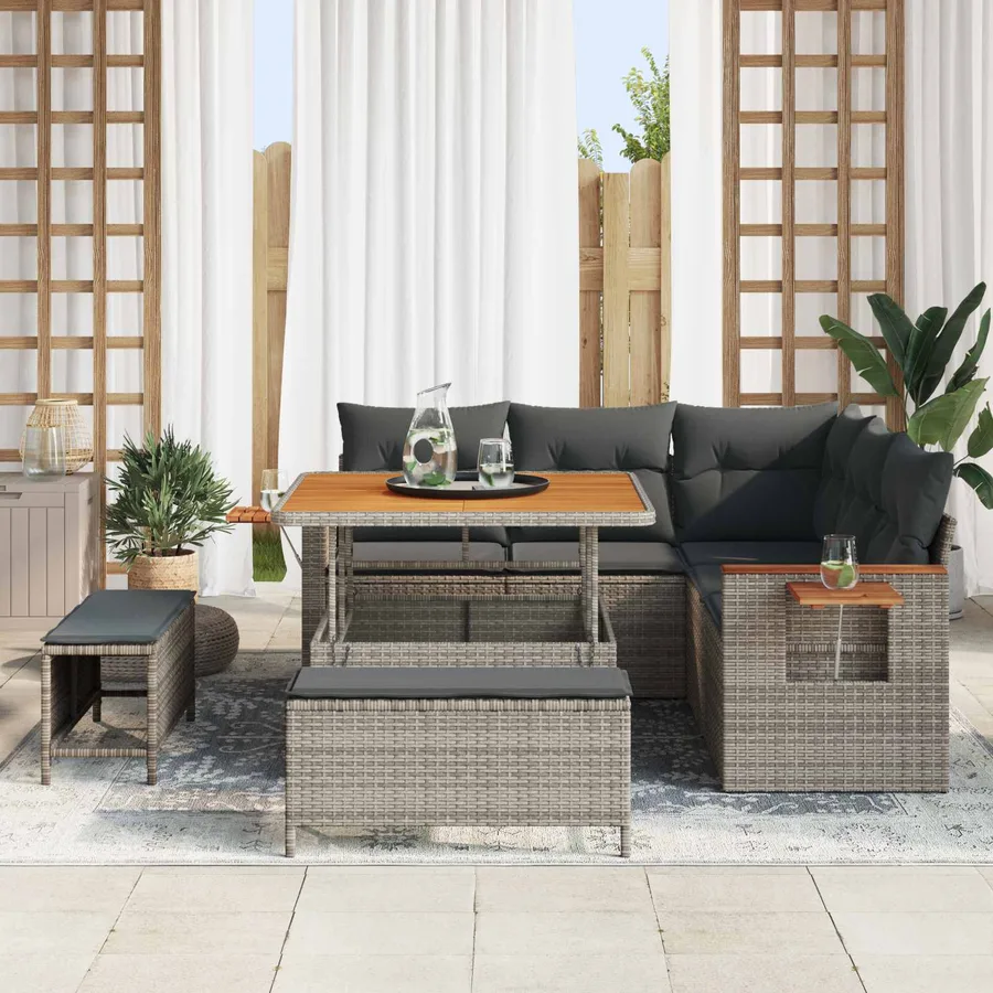 Ensemble de canapé de jardin 8 pcs Gris polyrotin - 3