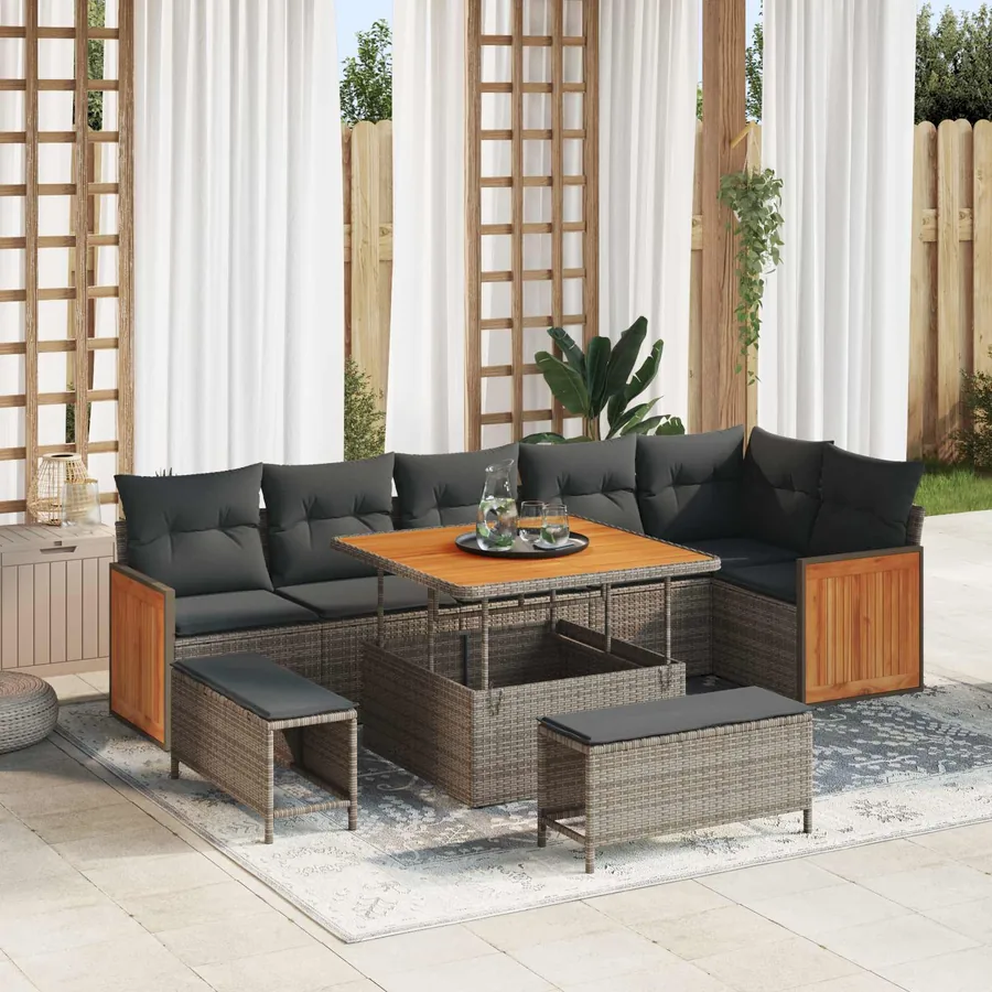 Ensemble de canapé de jardin avec coussin 9 pcs Gris