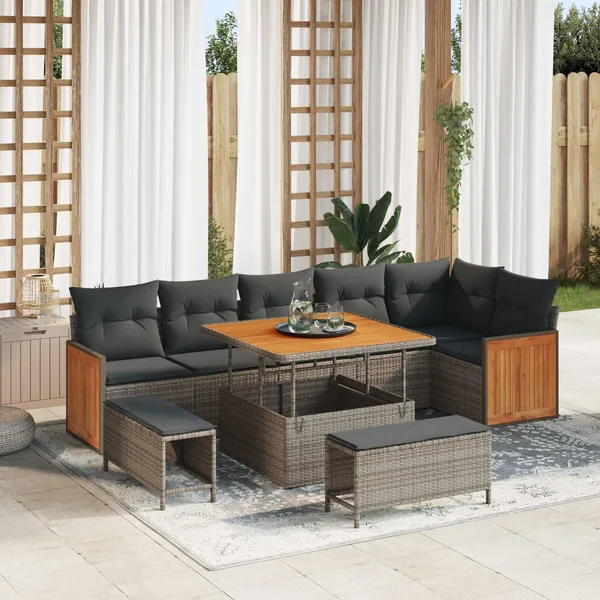 Ensemble de canapé de jardin avec coussin 9 pcs Gris
