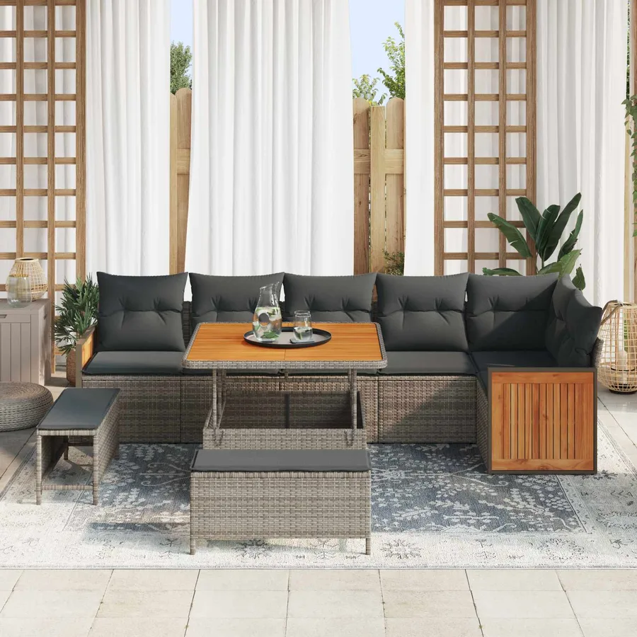 Ensemble de canapé de jardin avec coussin 9 pcs Gris - 3