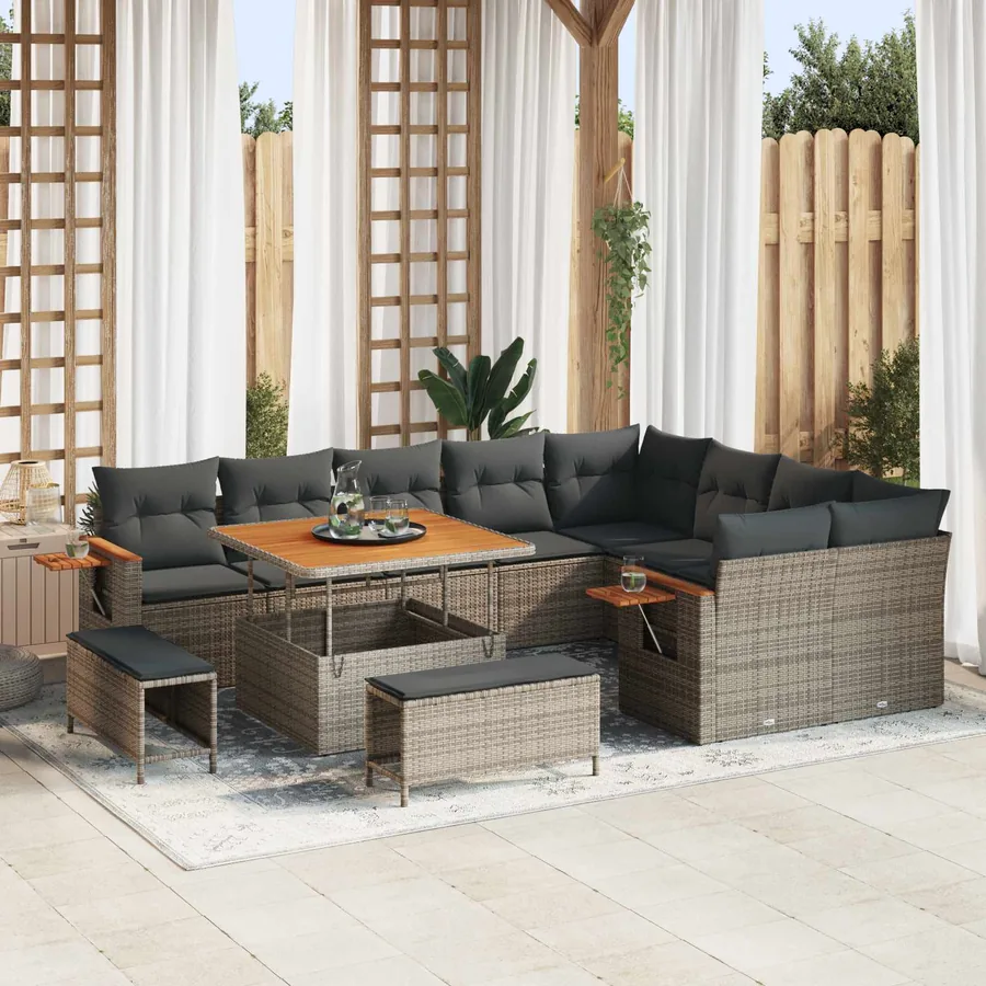 Ensemble de canapé de jardin 12 pcs Gris polyrotin
