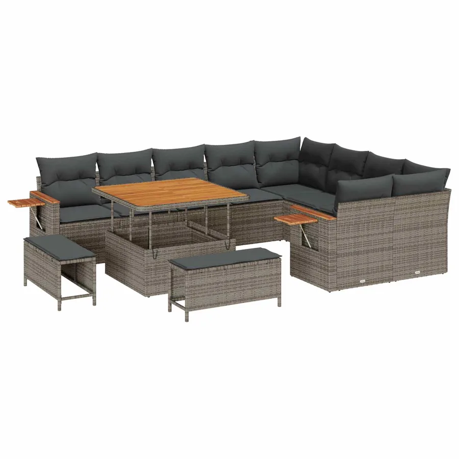 Ensemble de canapé de jardin 12 pcs Gris polyrotin - 2