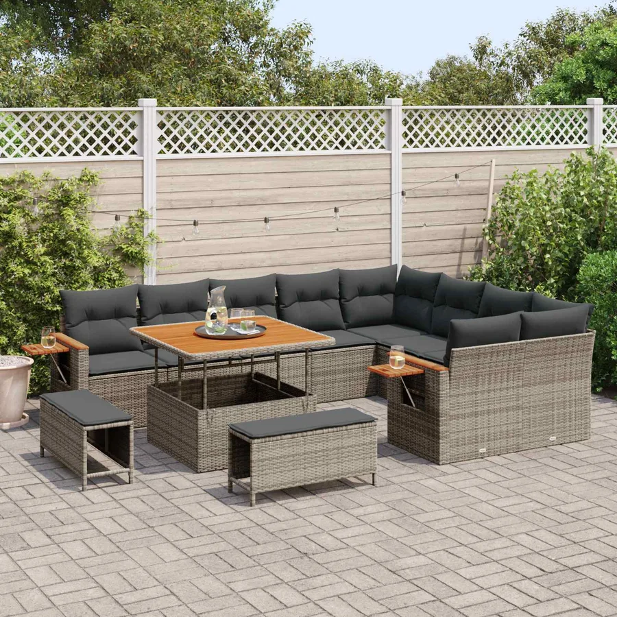 Ensemble de canapé de jardin 12 pcs Gris polyrotin - 3