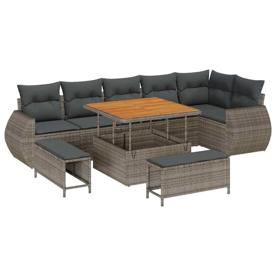 Ensemble de canapé de jardin 9 pcs Gris Poly Rattan - 2
