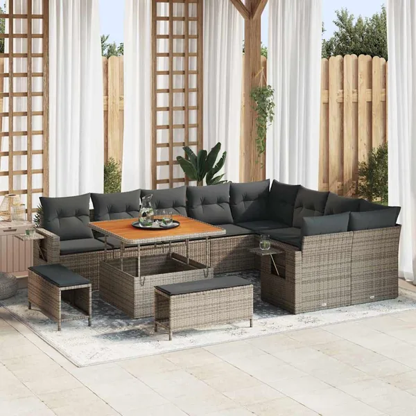 Ensemble de canapé de jardin avec coussin 12 pcs Gris polyrotin