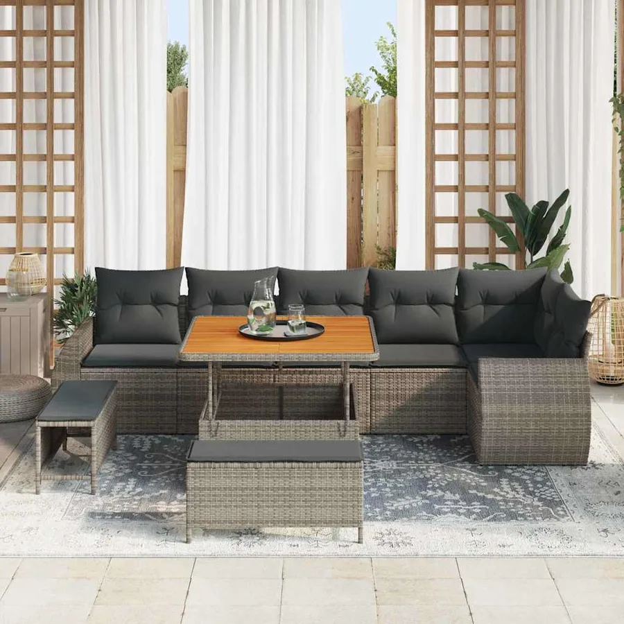 Ensemble de canapé de jardin 9 pcs Gris polyrotin - 3