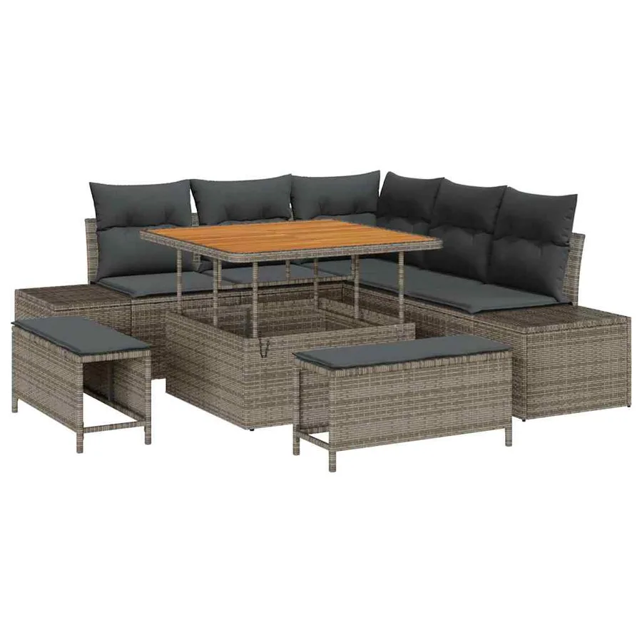 Ensemble de canapé de jardin avec coussin 8 pcs Gris polyrotin - 2