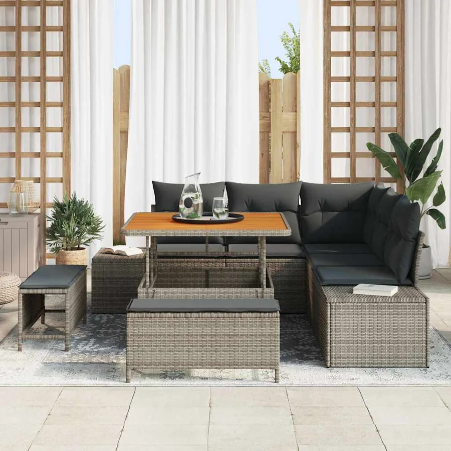 Ensemble de canapé de jardin avec coussin 8 pcs Gris polyrotin - 3