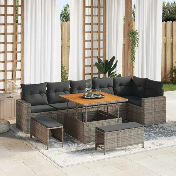 Ensemble de canapé de jardin 9 pcs Gris polyrotin